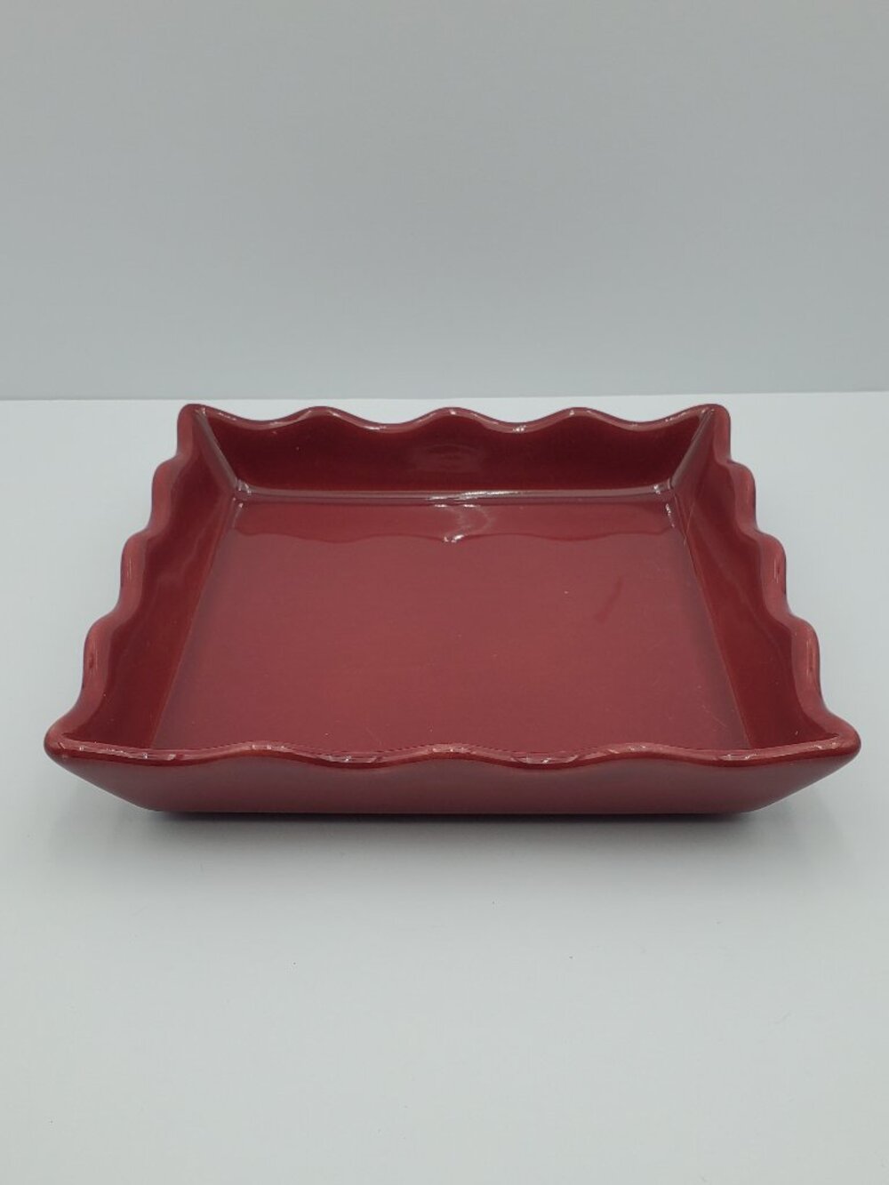 Henn Pottery Cranberry Red Ruffled Square Serving Dish